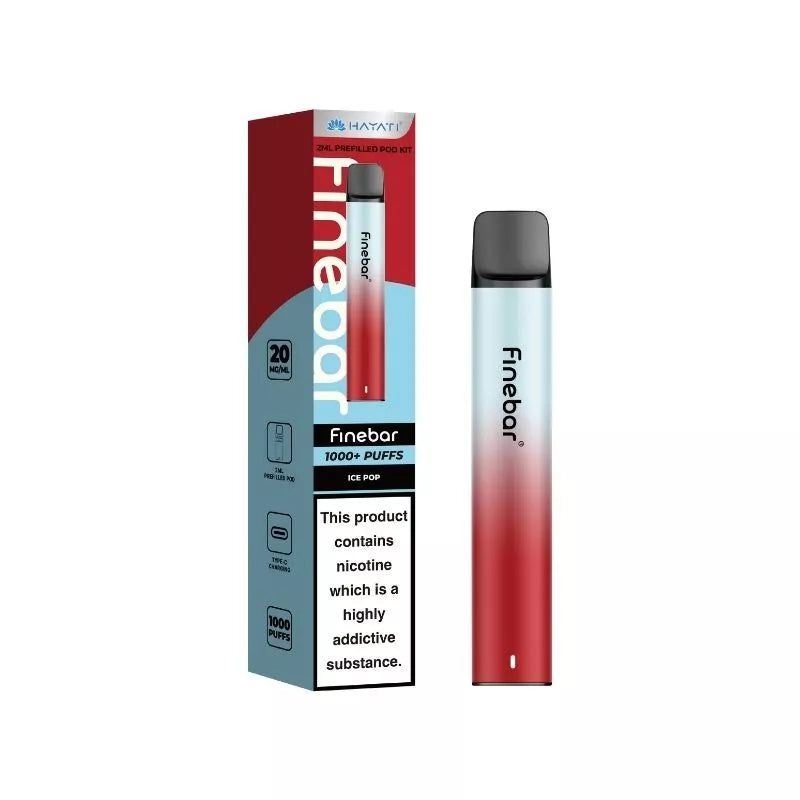 Hayati Finebar 1000 Puff Pod Kit Ice Pop Flavour with 500mAh Built-in Battery with replaceable 2ml Prefilled Pod