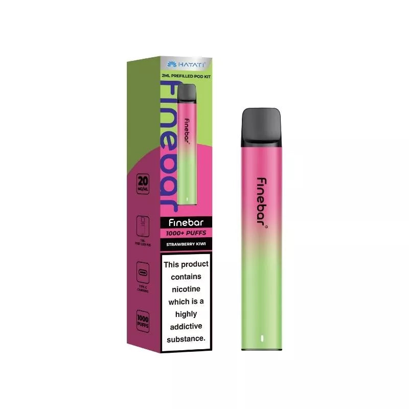 Hayati Finebar 1000 Puff Pod Kit Strawberry Kiwi Flavour with 500mAh Built-in Battery with replaceable 2ml Prefilled Pod