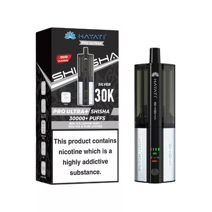 Hayati Pro Ultra Plus Shisha 30k Puff Prefilled Pod Kit Duo Flavours Bru Ice lemon mint / Bru Ice & rubi lychee with a built-in 900mAh Battery