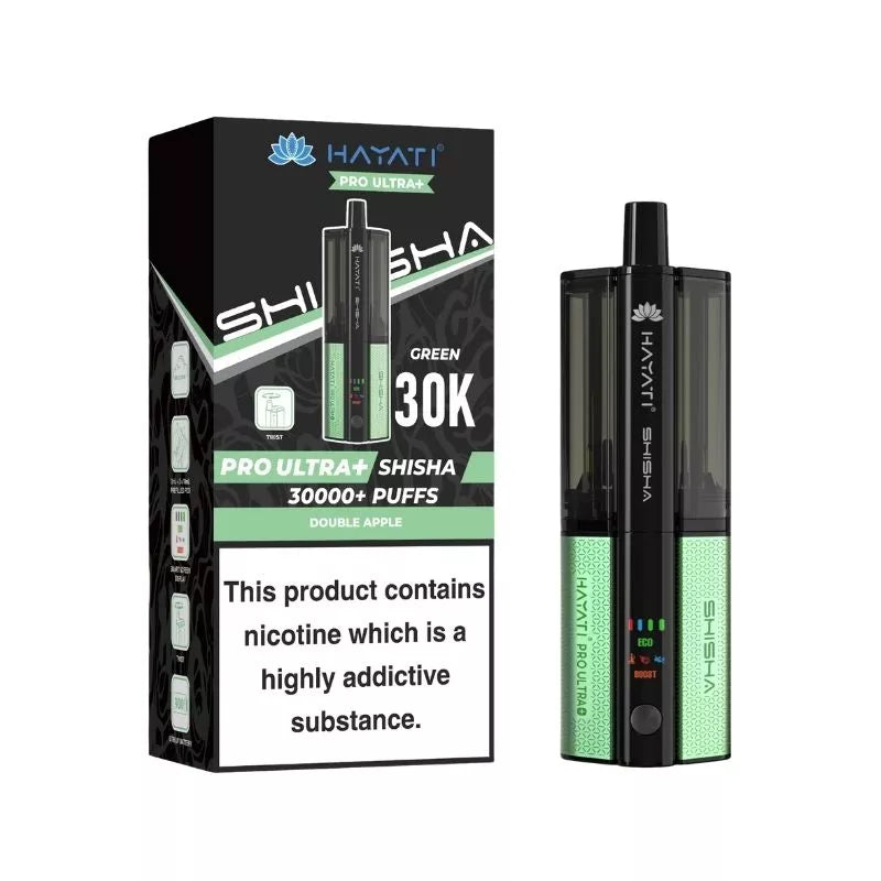Hayati Pro Ultra Plus Shisha 30k Puff Prefilled Pod Kit Double Apple Flavour with a built-in 900mAh Battery