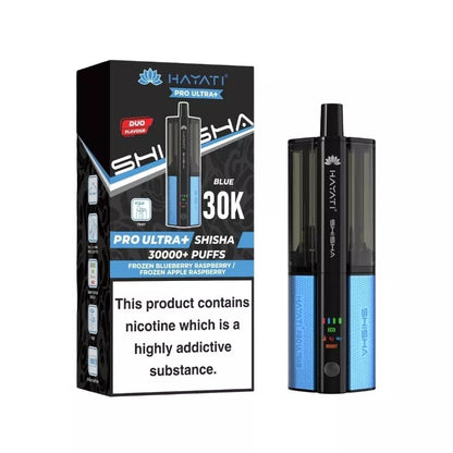 Hayati Pro Ultra Plus Shisha 30k Puff Prefilled Pod Kit Duo Flavours Frozen Blueberry raspberry & Frozen apple raspberry with a built-in 900mAh Battery