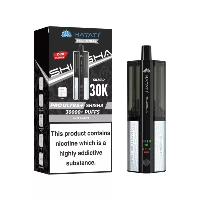 Hayati Pro Ultra Plus Shisha 30k Puff Prefilled Pod Kit Gum & Mint Flavour with a built-in 900mAh Battery