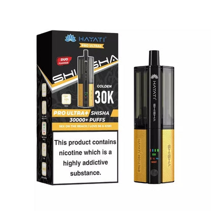 Hayati Pro Ultra Plus Shisha 30k Puff Prefilled Pod Kit Duo Flavours Sex on the beach & Love 66 & Kiwi with a built-in 900mAh Battery