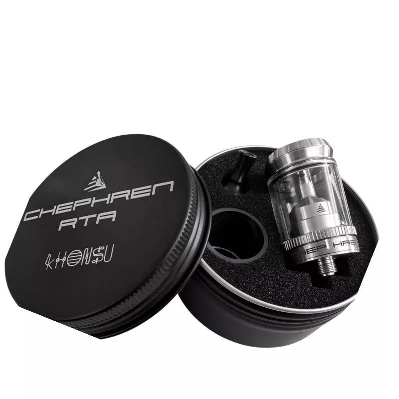Khonsu Chephren RTA Vape Tank Showing the Tin Packaging it comes in