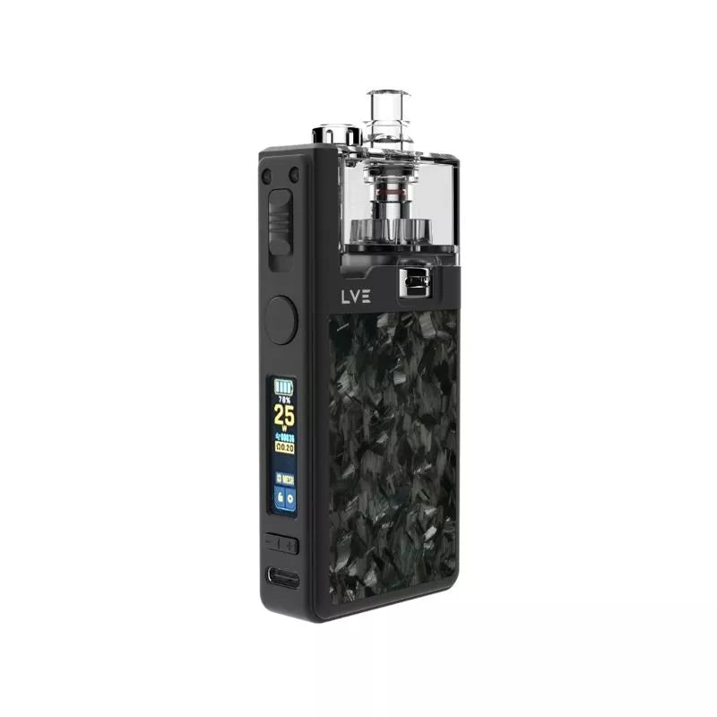 LVE Orion II Pro Pod Vape Kit in Black  Forged Carbon Colour, Built-in 1900mAh Lipo Battery with a 0.99 TFT Colour Screen - Great with Nic Salt Vape Juices