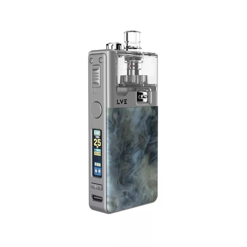 LVE Orion II Pro Pod Vape Kit in Silver Smoked Marble Colour, Built-in 1900mAh Lipo Battery with a 0.99 TFT Colour Screen - Great with Nic Salt Vape Juices
