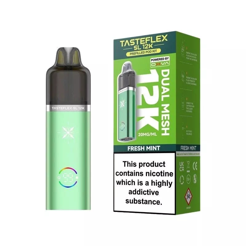 OXVA Tasteflex SL 12K Prefilled Pod Kit Fresh Mint Flavour with Built-in 900mAh Battery giving up to 12,000 puffs