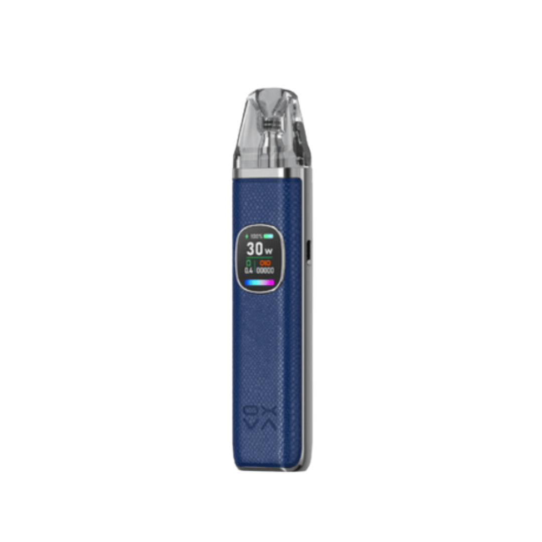 Blue OXVA Xlim Pro 2 pod vape kit with digital display, textured finish.