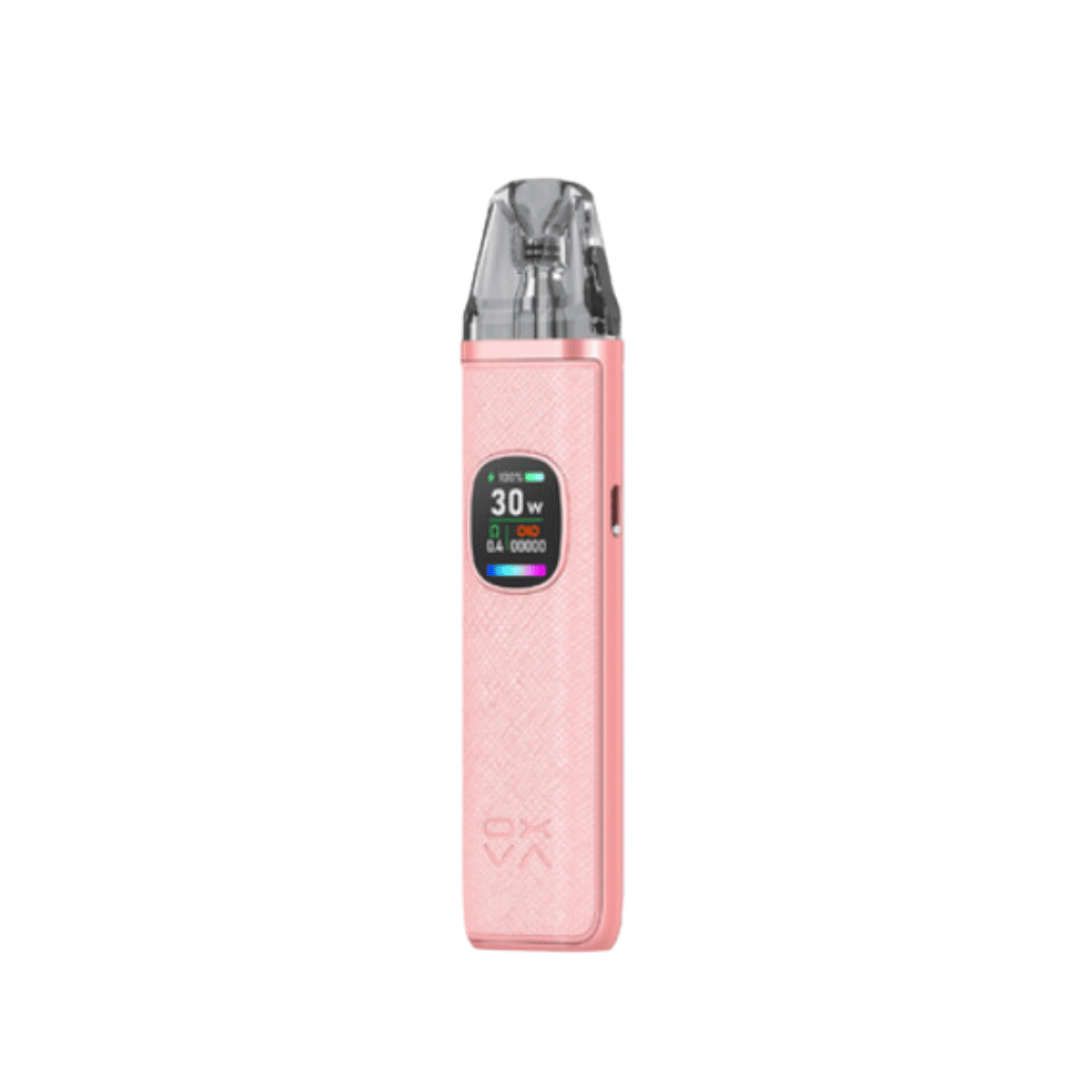 Coral pink OXVA Xlim Pro 2 pod vape kit with digital display on a white background.
