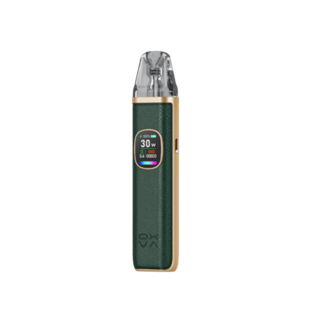 OXVA Xlim Pro 2 pod vape kit in green python design, featuring a digital display.
