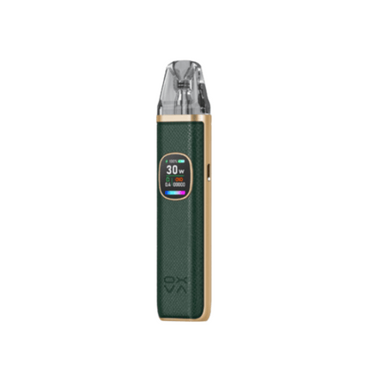 OXVA Xlim Pro 2 pod vape kit in green python design, featuring a digital display.