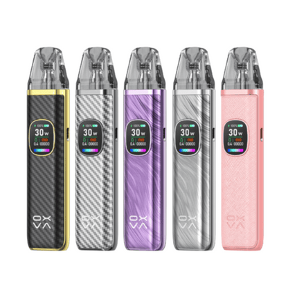 Five OXVA Xlim Pro pod vape kits in various colours, including black, silver, and pink.