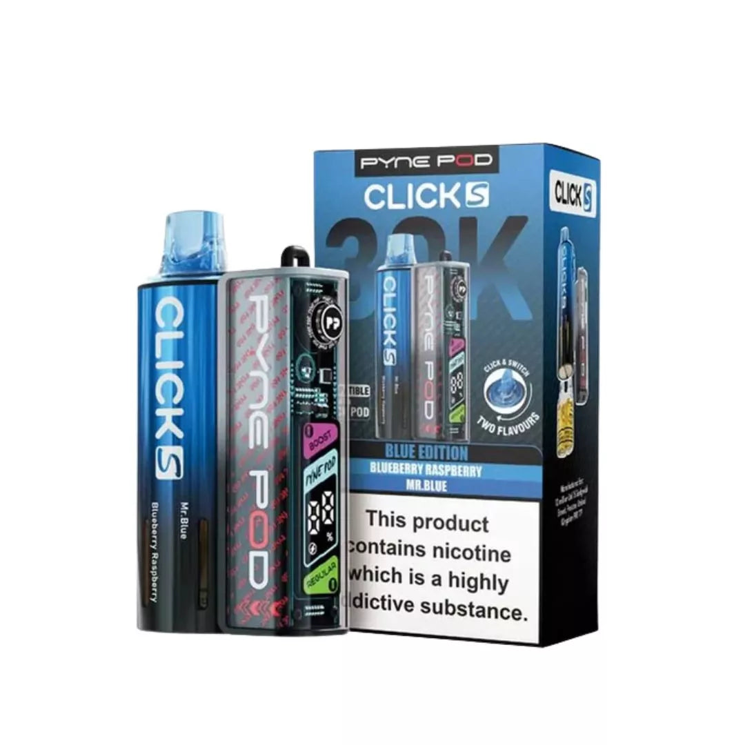Pyne Pod Click S 30K Vape Kit Blue Edition Dual Flavours - Blueberry Raspberry & Mr Blue