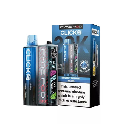 Pyne Pod Click S 30K Vape Kit Blue Edition Dual Flavours - Blueberry Raspberry & Mr Blue