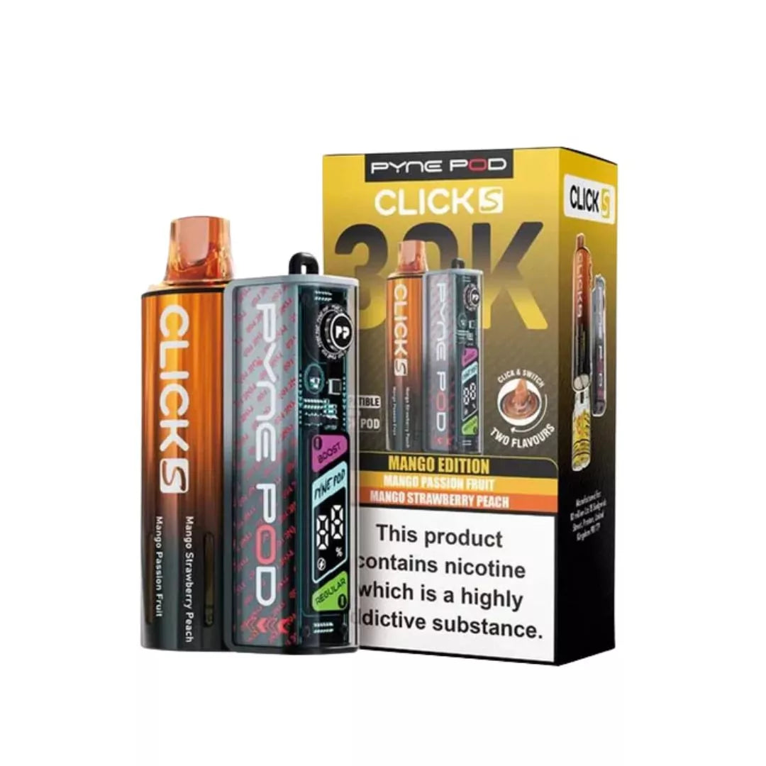 Pyne Pod Click S 30K Vape Kit Mango Edition Dual Flavours - Mango Passion Fruit & Mango Strawberry Peach