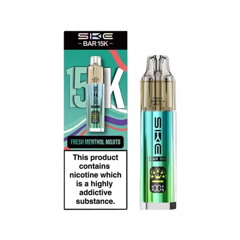 SKE Bar 15K Prefilled Pod Kit Fresh Menthol Mojito Flavour with a Built-in 850mAh Battery prefilled with 20mg of Nic salt E-liquid Great for MTL Vaping