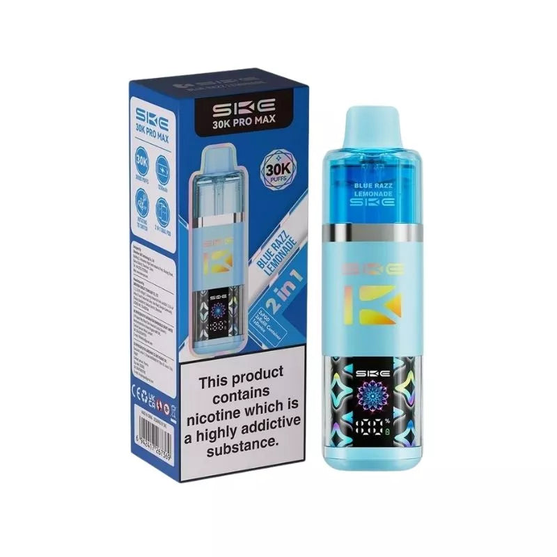 SKE Crystal 30K Pro Max 2 in 1 Flavour Prefilled Pod Vape Kit Blue Razz Lemonade Flavour with a Built-in 1250mAh Battery giving up to 30,000 Puffs