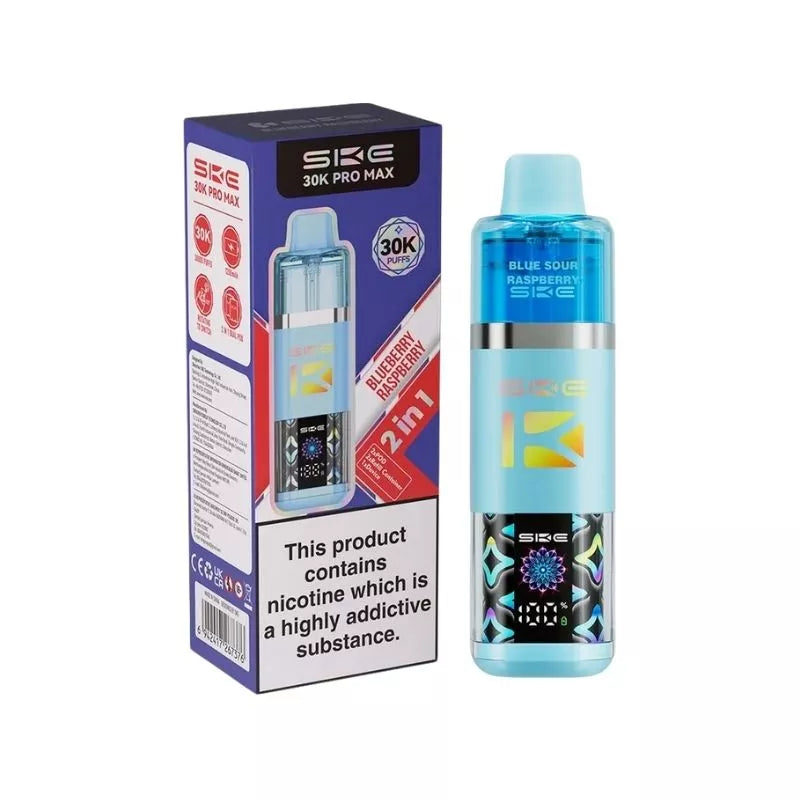 SKE Crystal 30K Pro Max 2 in 1 Flavour Prefilled Pod Vape Kit Blueberry Raspberry Flavour with a Built-in 1250mAh Battery giving up to 30,000 Puffs