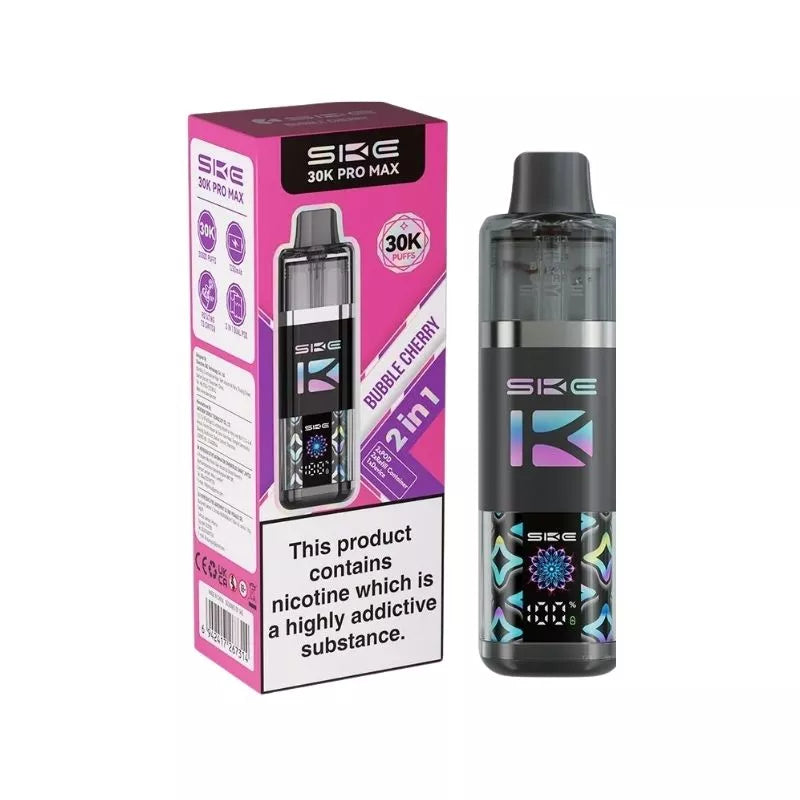 SKE Crystal 30K Pro Max 2 in 1 Flavour Prefilled Pod Vape Kit Bubble Cherry Flavour with a Built-in 1250mAh Battery giving up to 30,000 Puffs