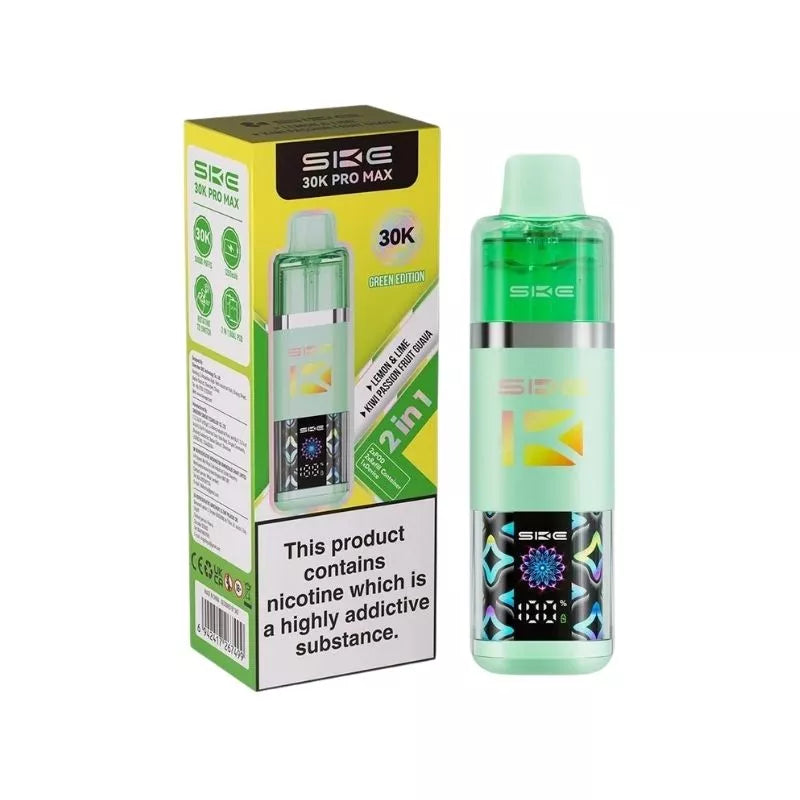 SKE Crystal 30K Pro Max 2 in 1 Flavour Prefilled Pod Vape Kit Green Edition (Lemon & Lime & Kiwi Passion Fruit Guava) with a Built-in 1250mAh Battery giving up to 30,000 Puffs