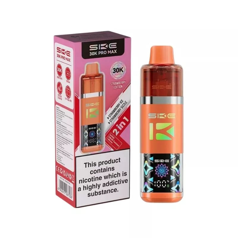 SKE Crystal 30K Pro Max 2 in 1 Flavour Prefilled Pod Vape Kit Strawberry Edition (Strawberry Ice & Strawberry Sizzle) with a Built-in 1250mAh Battery giving up to 30,000 Puffs