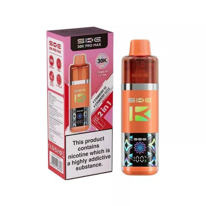SKE Crystal 30K Pro Max 2 in 1 Flavour Prefilled Pod Vape Kit Strawberry Edition (Strawberry Ice & Strawberry Sizzle) with a Built-in 1250mAh Battery giving up to 30,000 Puffs