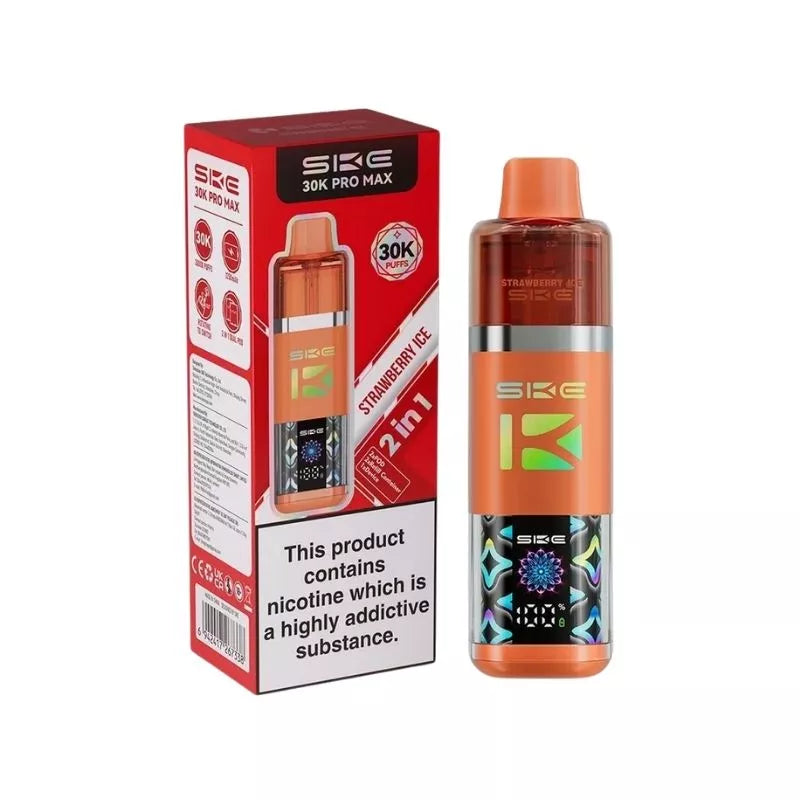 SKE Crystal 30K Pro Max 2 in 1 Flavour Prefilled Pod Vape Kit Strawberry Ice Flavour with a Built-in 1250mAh Battery giving up to 30,000 Puffs