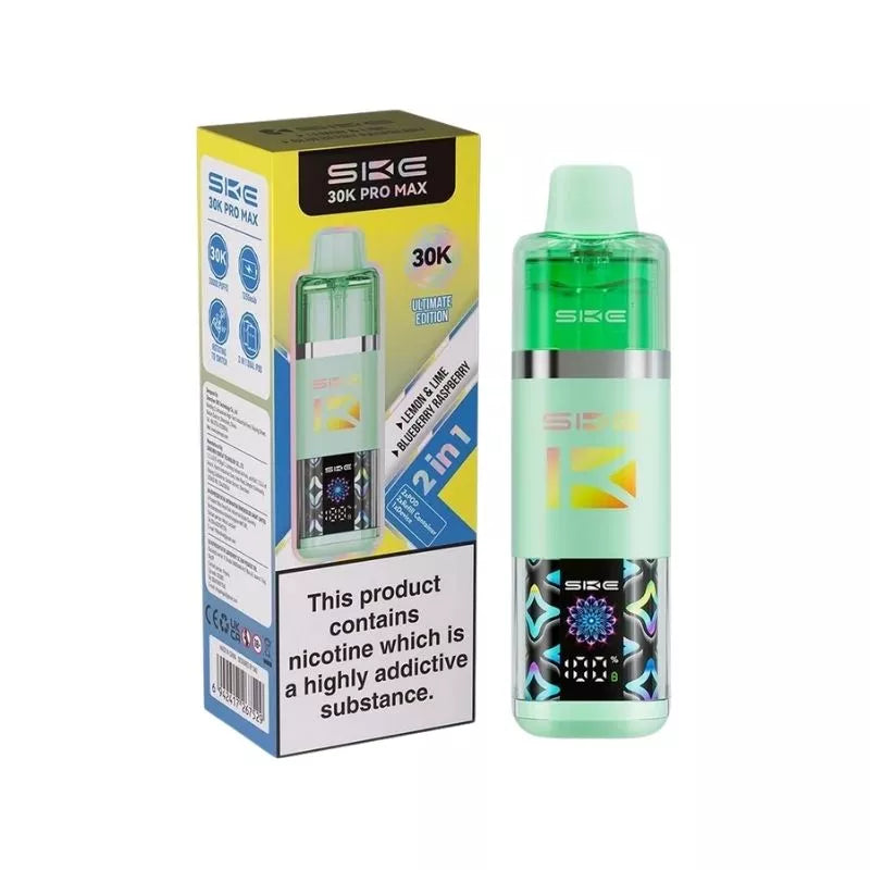 SKE Crystal 30K Pro Max 2 in 1 Flavour Prefilled Pod Vape Kit Ultimate Edition (Lemon & Lime - Blueberry Raspberry) with a Built-in 1250mAh Battery giving up to 30,000 Puffs