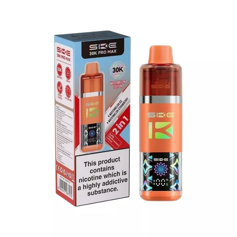 SKE Crystal 30K Pro Max 2 in 1 Flavour Prefilled Pod Vape Kit Watermelon Edition (Watermelon Ice & Watermelon Strawberry) with a Built-in 1250mAh Battery giving up to 30,000 Puffs