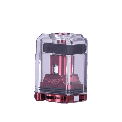 Shift Boro Tank V1.5 by Vaperz Cloud in electric red, transparent casing, front view.