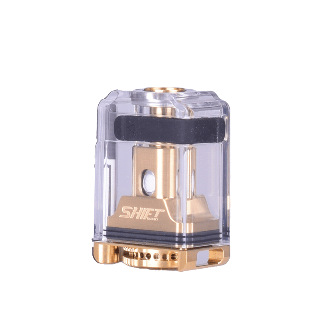 Shift Boro Tank V1.5 by Vaperz Cloud in gold, showcasing a sleek transparent design.