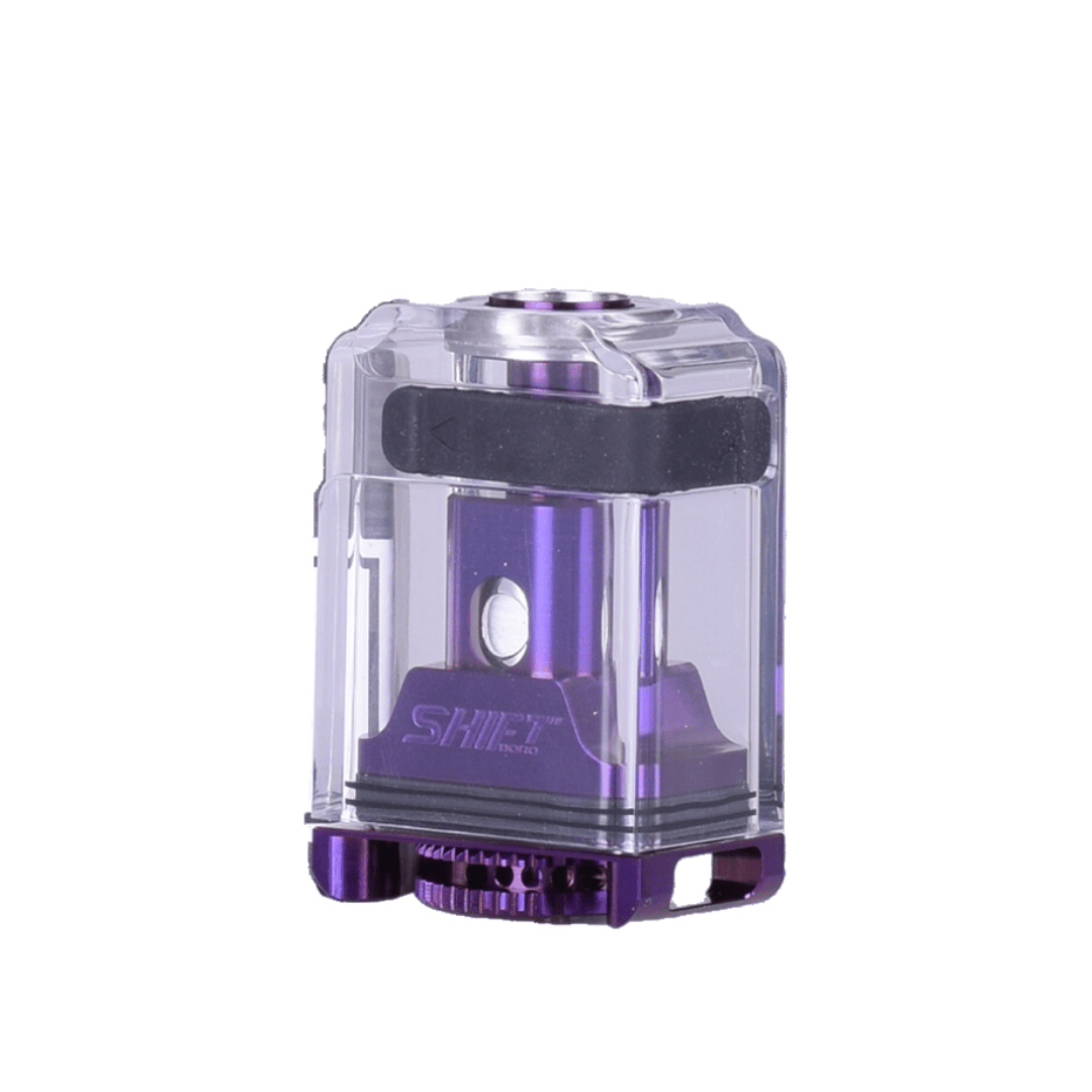 Shift Boro Tank V1.5 by Vaperz Cloud, transparent with purple accents.