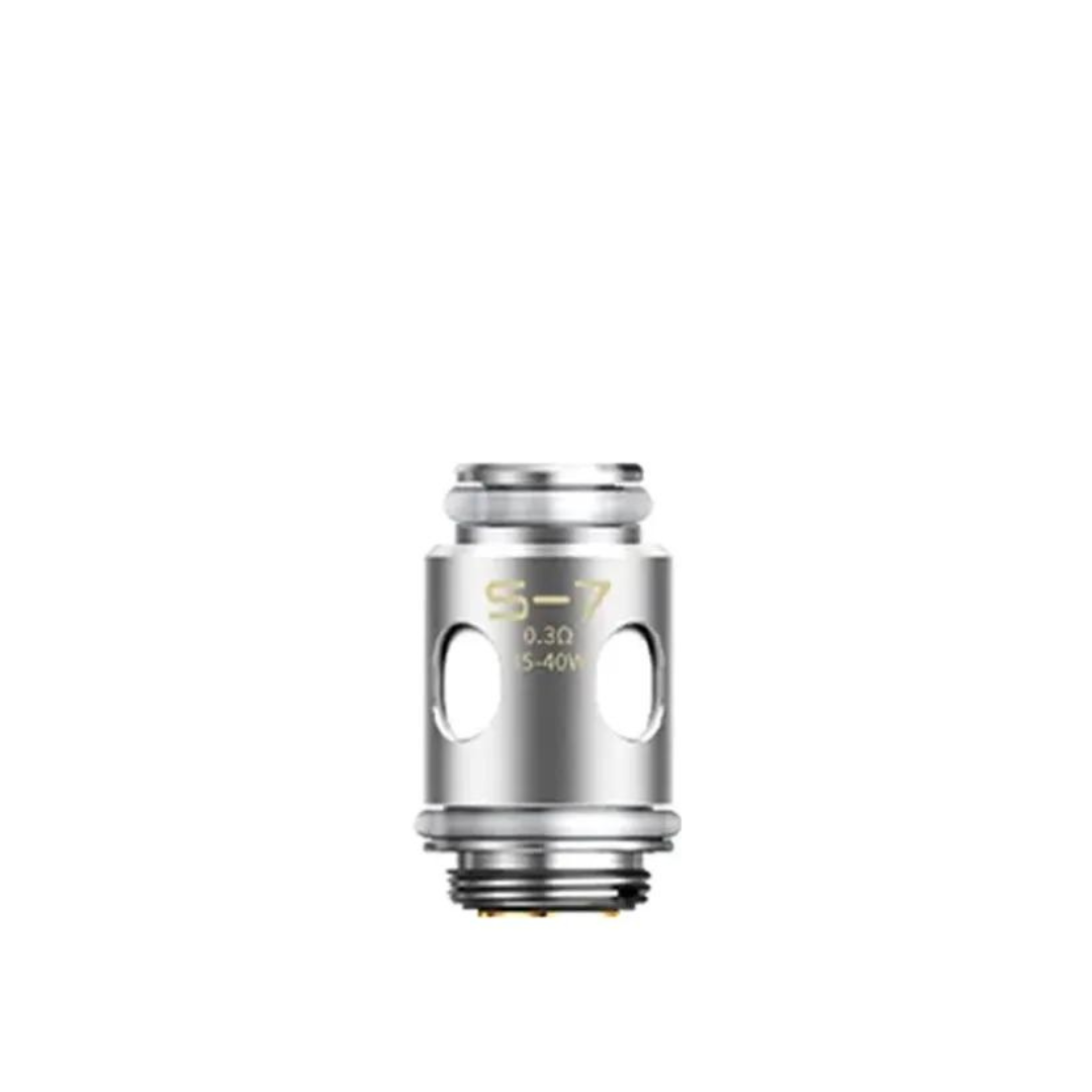 Smoant S-7 replacement coil, silver with visible engravings, for vaping devices.