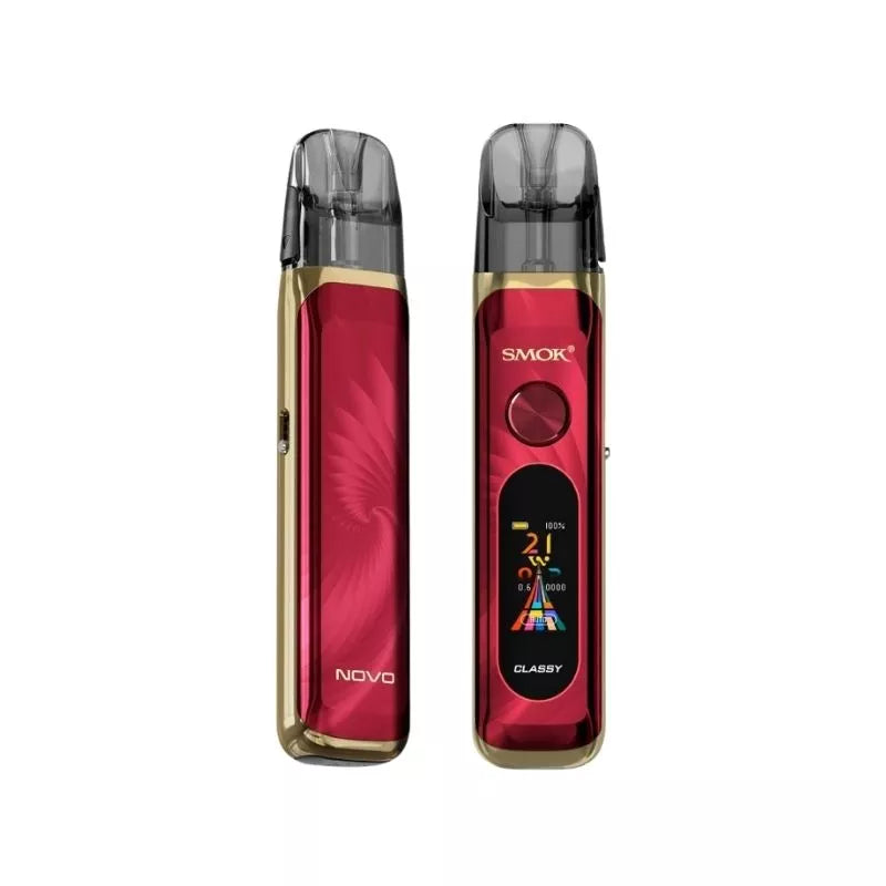 Smok Novo Classy Pod Kit Ruby Red Colour with a built-in 1350mAh Battery and 0.96 TFT Display great for MTL Vaping with nic salt e-liquids.