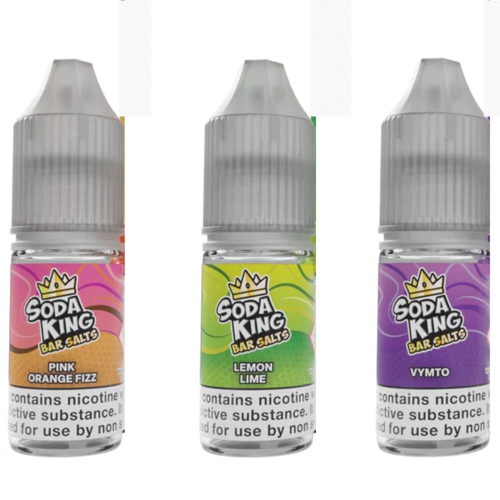 Soda King Bar Nic Salt 10ml - Pack of 10 Available In Pink Orange Fizz Lemon Lime Vymto Flavour 