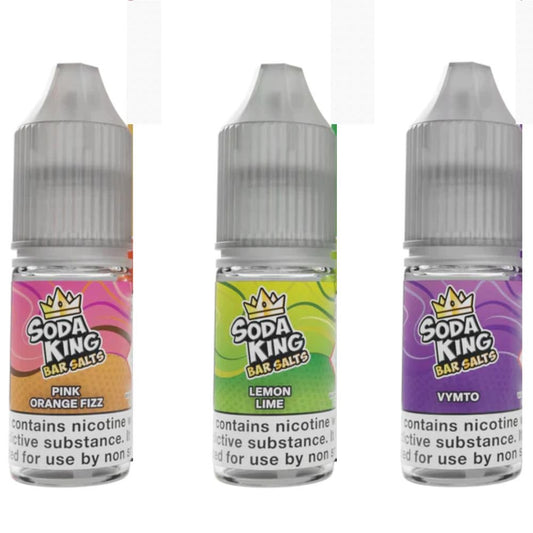 Soda King Bar Nic Salt 10ml - Pack of 10 Available In Pink Orange Fizz Lemon Lime Vymto Flavour 