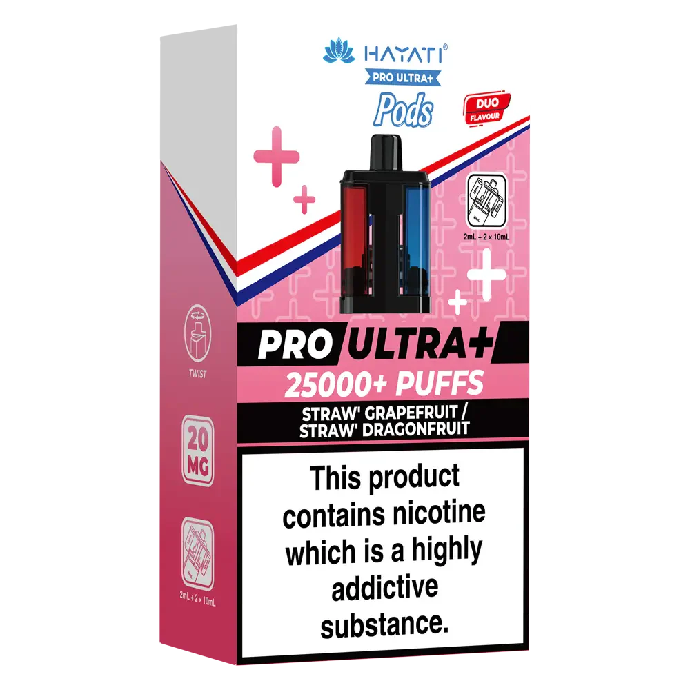 Hayati Pro Ultra Plus 25000 Straw Grapefruit / Straw Dragonfruit Prefilled Pods