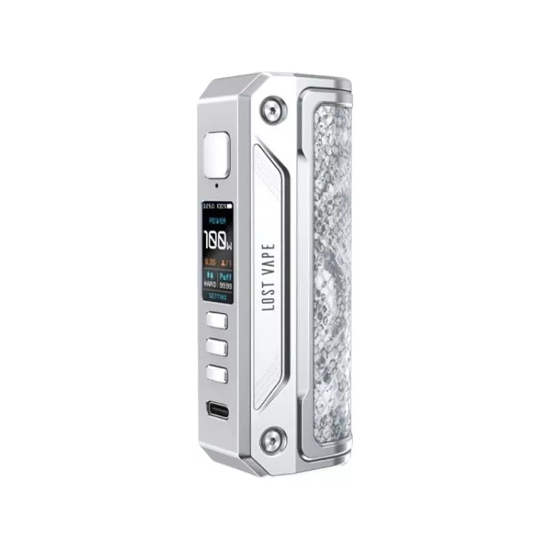 Thelema Solo 100w Mod in Alluring Silver by Lost Vape great with Rebuildable Vape Tanks or Sub-ohm Vape Tanks
