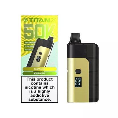 Titan 50K Prefilled Vape Kit Banana Ice & Sour Apple Flavours up to 50,000 puffs with 6 Replacement Capsules and 2x tanks