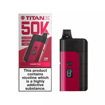 Titan 50K Prefilled Vape Kit Cherry Fizz Flavour up to 50,000 puffs with 6 Replacement Capsules and 2x tanks