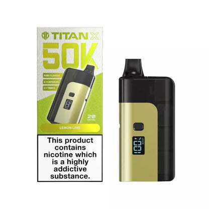 Titan 50K Prefilled Vape Kit Lemon & Lime Flavour up to 50,000 puffs with 6 Replacement Capsules and 2x tanks
