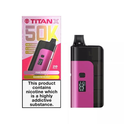 Titan 50K Prefilled Vape Kit Pink Burst & Rainbow Burst Flavours up to 50,000 puffs with 6 Replacement Capsules and 2x tanks