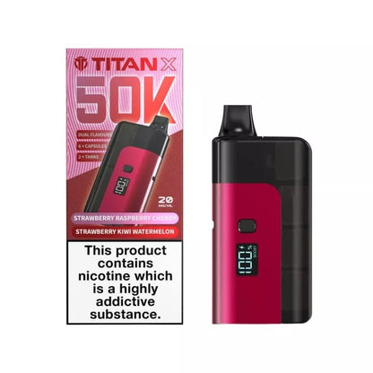 Titan 50K Prefilled Vape Kit Strawberry Raspberry Cherry & Strawberry Kiwi Watermelon Flavours up to 50,000 puffs with 6 Replacement Capsules and 2x tanks
