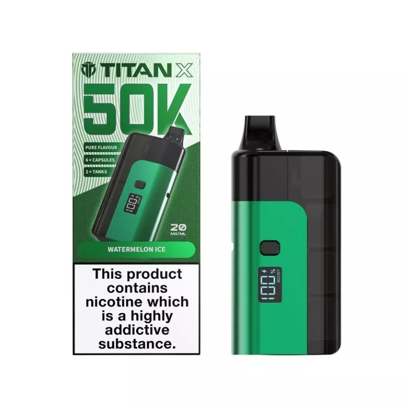 Titan 50K Prefilled Vape Kit Watermelon Ice Flavour up to 50,000 puffs with 6 Replacement Capsules and 2x tanks