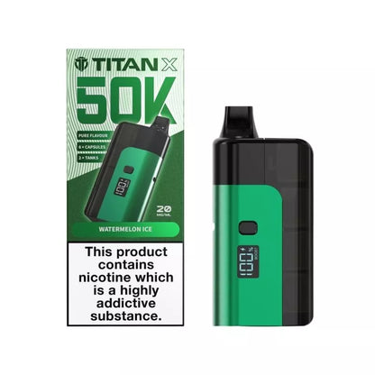 Titan 50K Prefilled Vape Kit Watermelon Ice Flavour up to 50,000 puffs with 6 Replacement Capsules and 2x tanks
