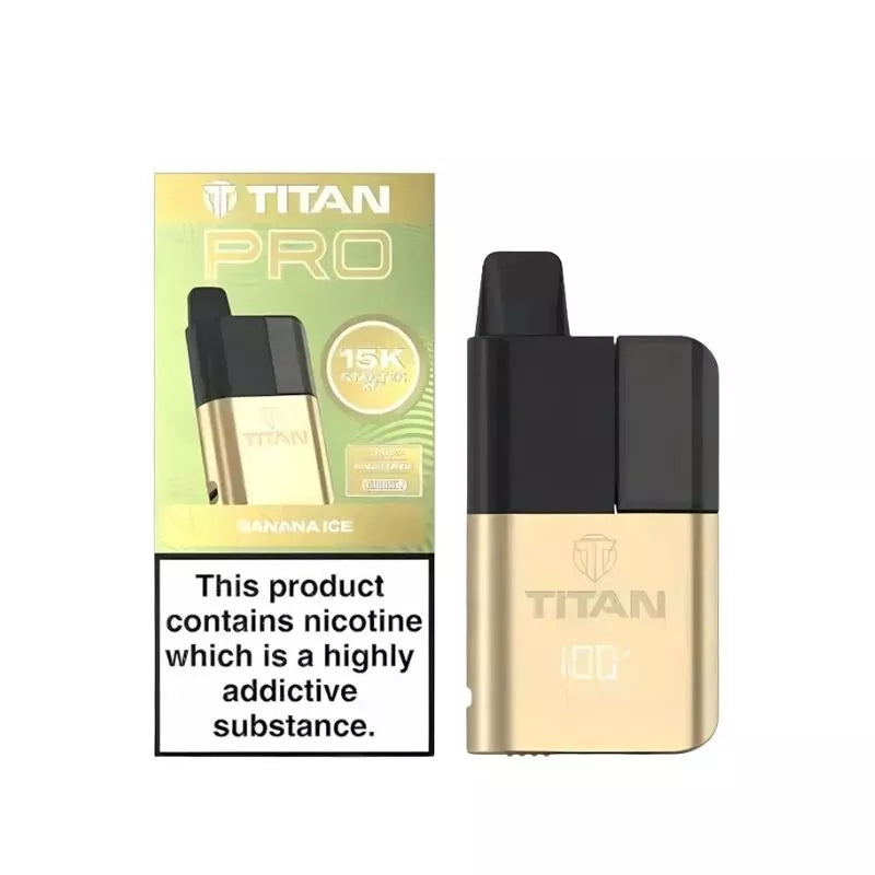 Titan Pro 15K Prefilled Pod Vape Kit filled with Banana Ice Flavoured 20mg Nicotine Salt E-liquid up to 15,000 puffs with a Built-in 1000mAh Battery 