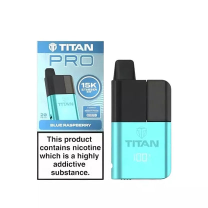 Titan Pro 15K Prefilled Pod Vape Kit filled with Blue Raspberry Flavoured 20mg Nicotine Salt E-liquid up to 15,000 puffs with a Built-in 1000mAh Battery 