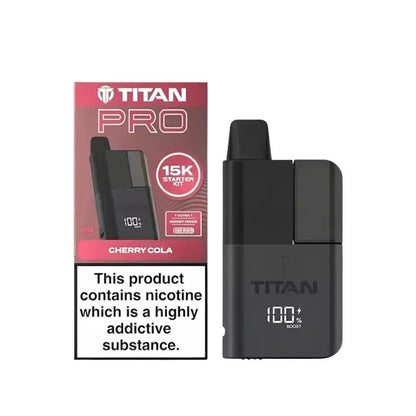 Titan Pro 15K Prefilled Pod Vape Kit filled with Cherry Cola Flavoured 20mg Nicotine Salt E-liquid up to 15,000 puffs with a Built-in 1000mAh Battery 