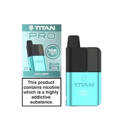 Titan Pro 15K Prefilled Pod Vape Kit filled with Cool Mint Flavoured 20mg Nicotine Salt E-liquid up to 15,000 puffs with a Built-in 1000mAh Battery 