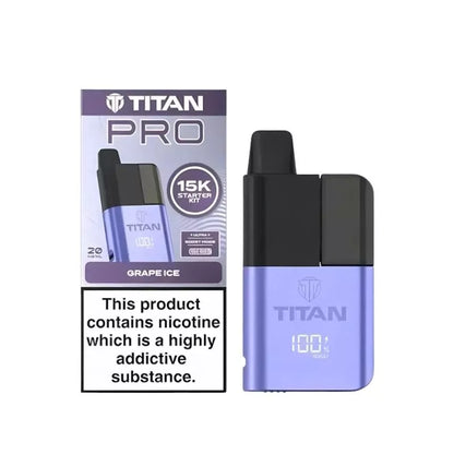 Titan Pro 15K Prefilled Pod Vape Kit filled with Grape Ice Flavoured 20mg Nicotine Salt E-liquid up to 15,000 puffs with a Built-in 1000mAh Battery 